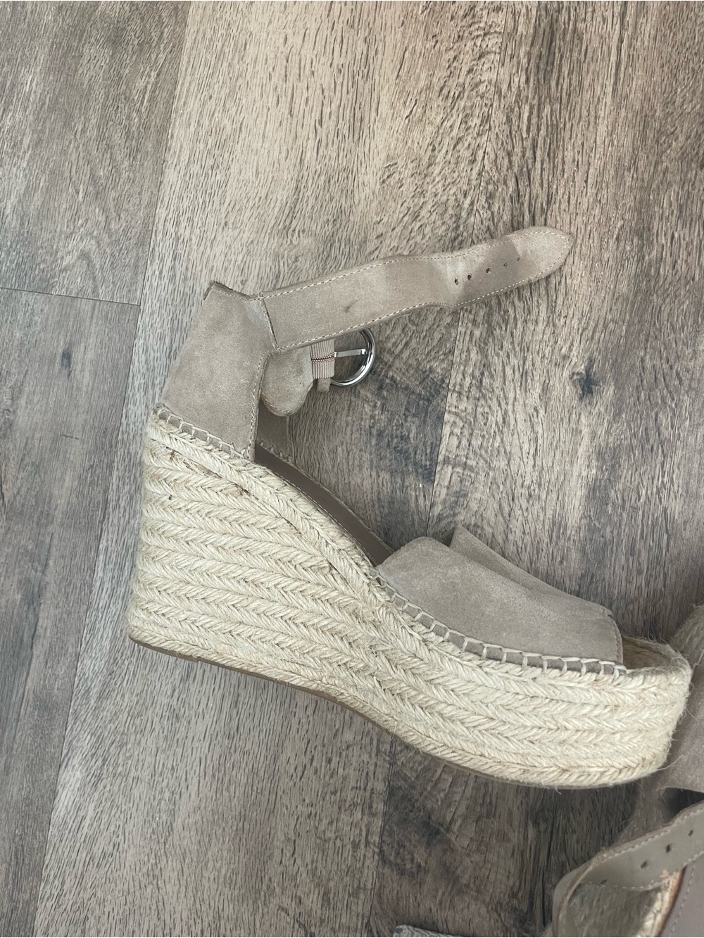 Marc Fisher Taupe Suede Espadrille Wedge Sandals with Ankle Strap
